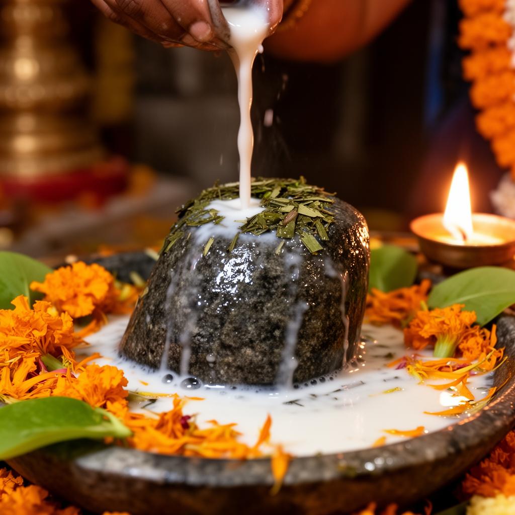 Sacred Shiva lingam abhishekam